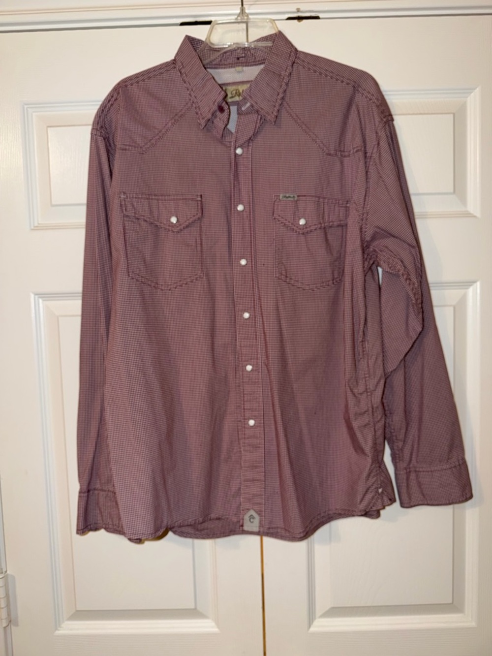 Men's Rafter C Long-Sleeve Burgundy Check Button-Down Shirt